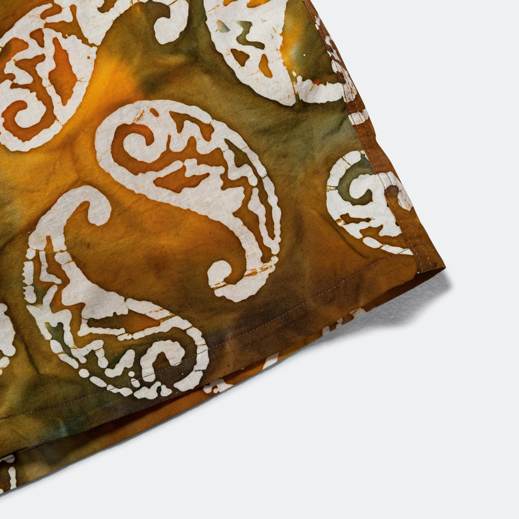 Open Collar Short Sleeve Batik Print - Brown