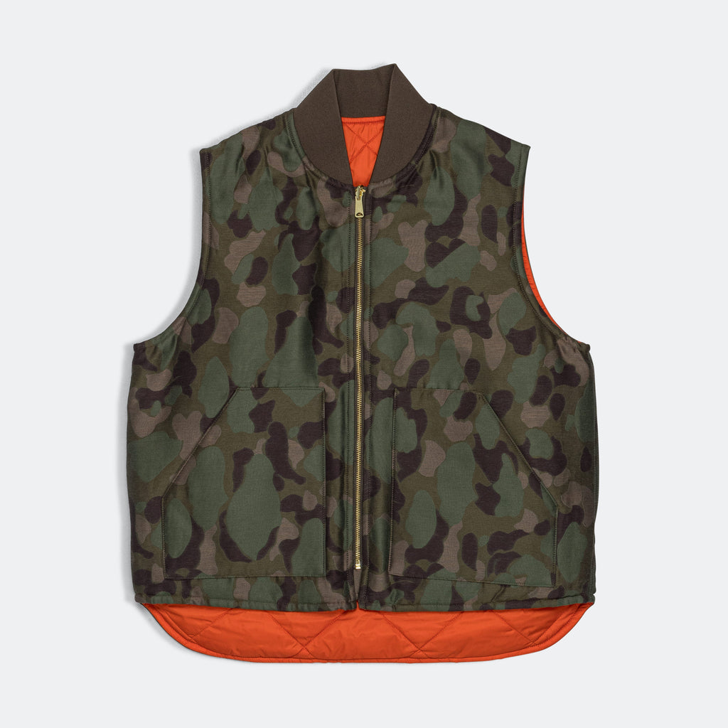 Reversible Duck Hunter Camo Puff Vest  - Olive Camo/Orange