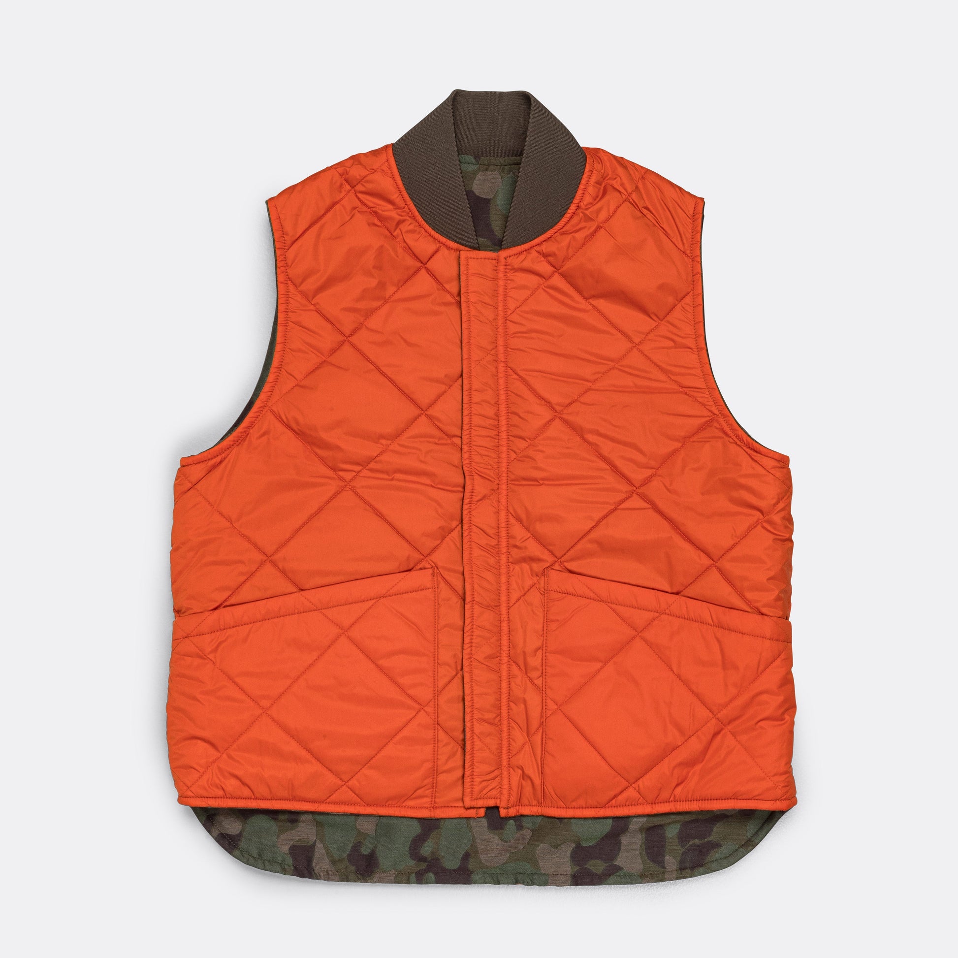 Reversible Duck Hunter Camo Puff Vest  - Olive Camo/Orange