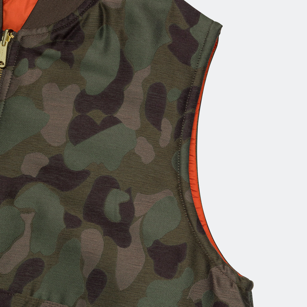 Reversible Duck Hunter Camo Puff Vest  - Olive Camo/Orange
