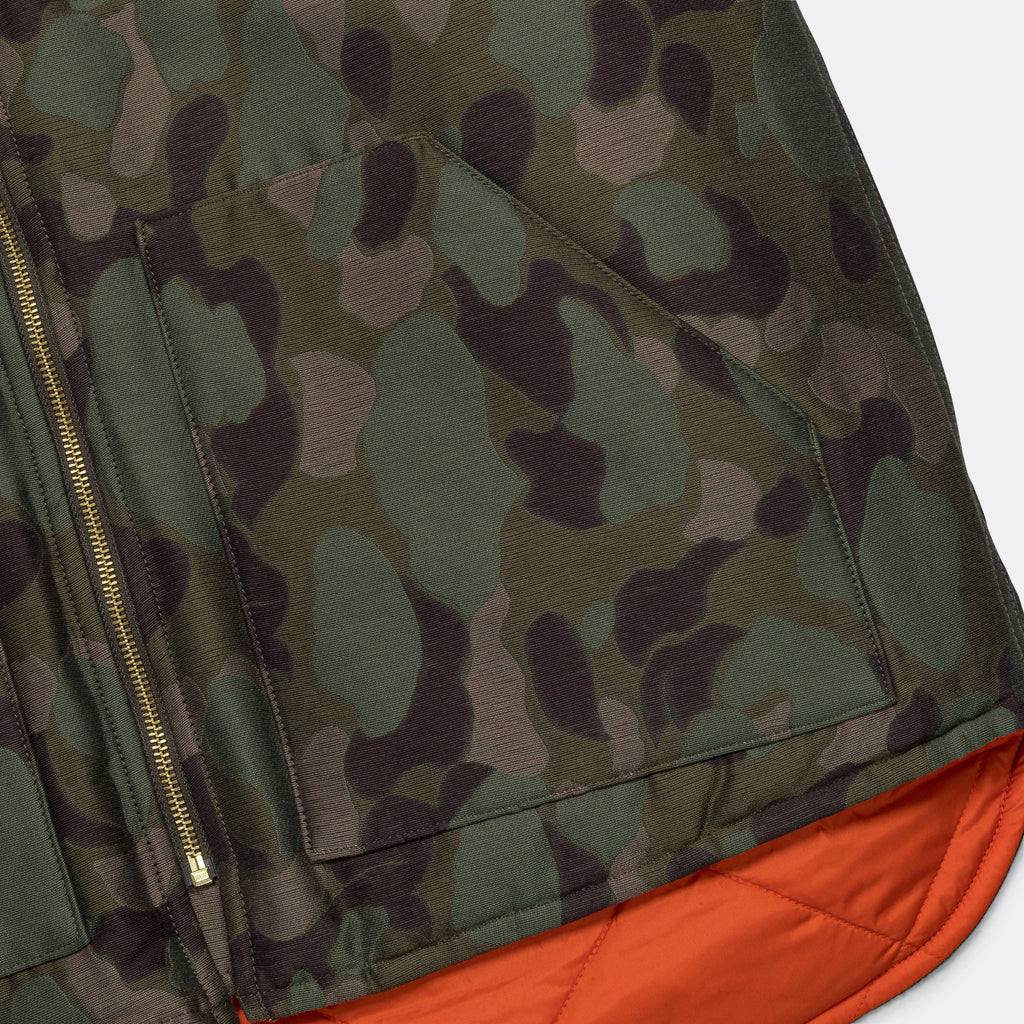 Reversible Duck Hunter Camo Puff Vest  - Olive Camo/Orange