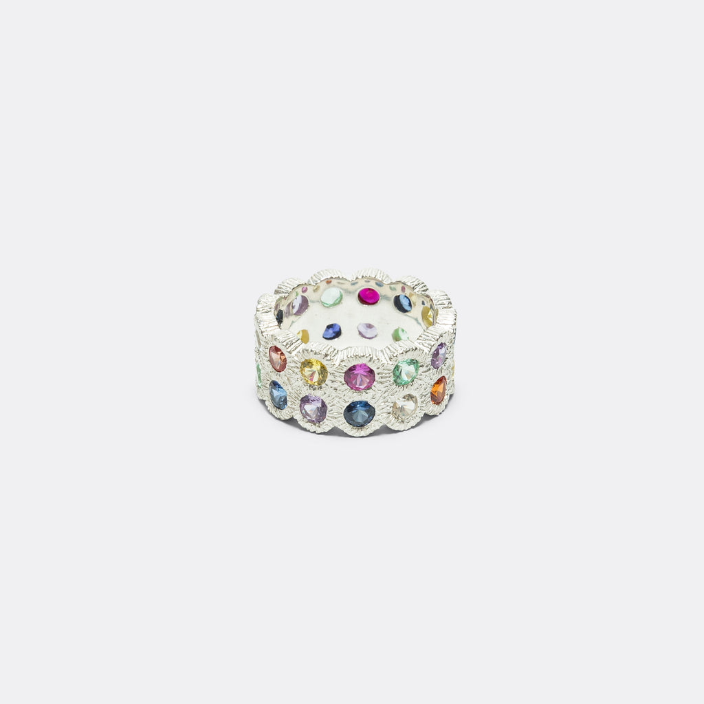 Flowers Grow Together Eternity Ring - Rainbow Sapphires/925 Silver