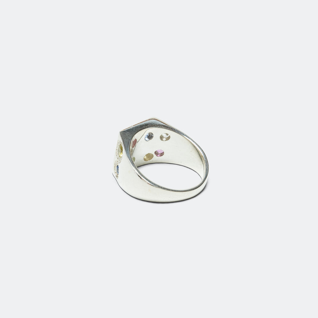 Rectangle Chloroplast Signet Ring - Rainbow Sapphires/925 Silver