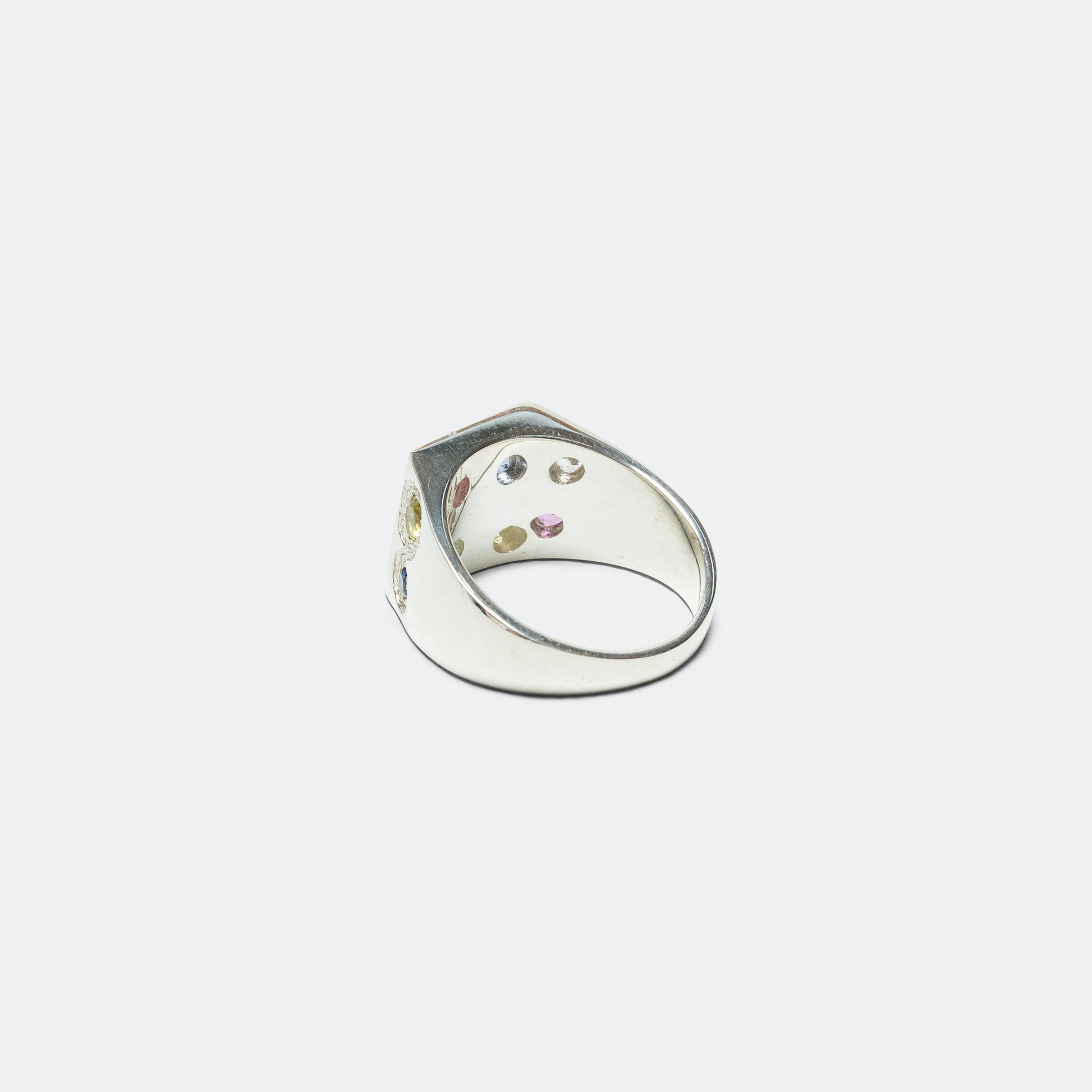 Rectangle Chloroplast Signet Ring - Rainbow Sapphires/925 Silver