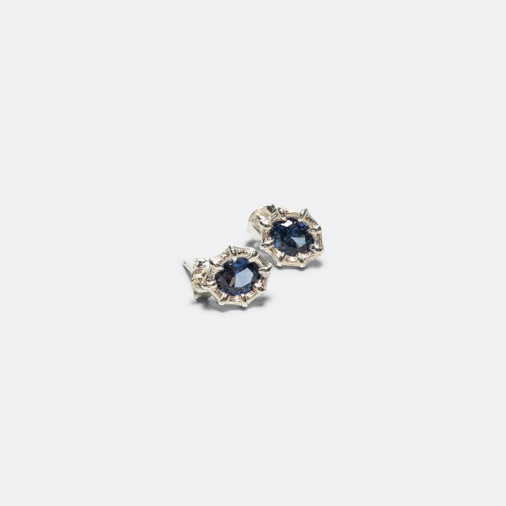 Mini Bamboo Earrings - Blue Sapphires/925 Silver