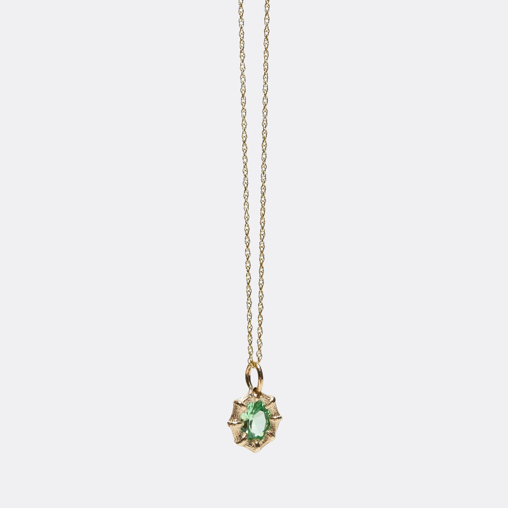 Mini Bamboo Pendant - Green Sapphire/9K Gold