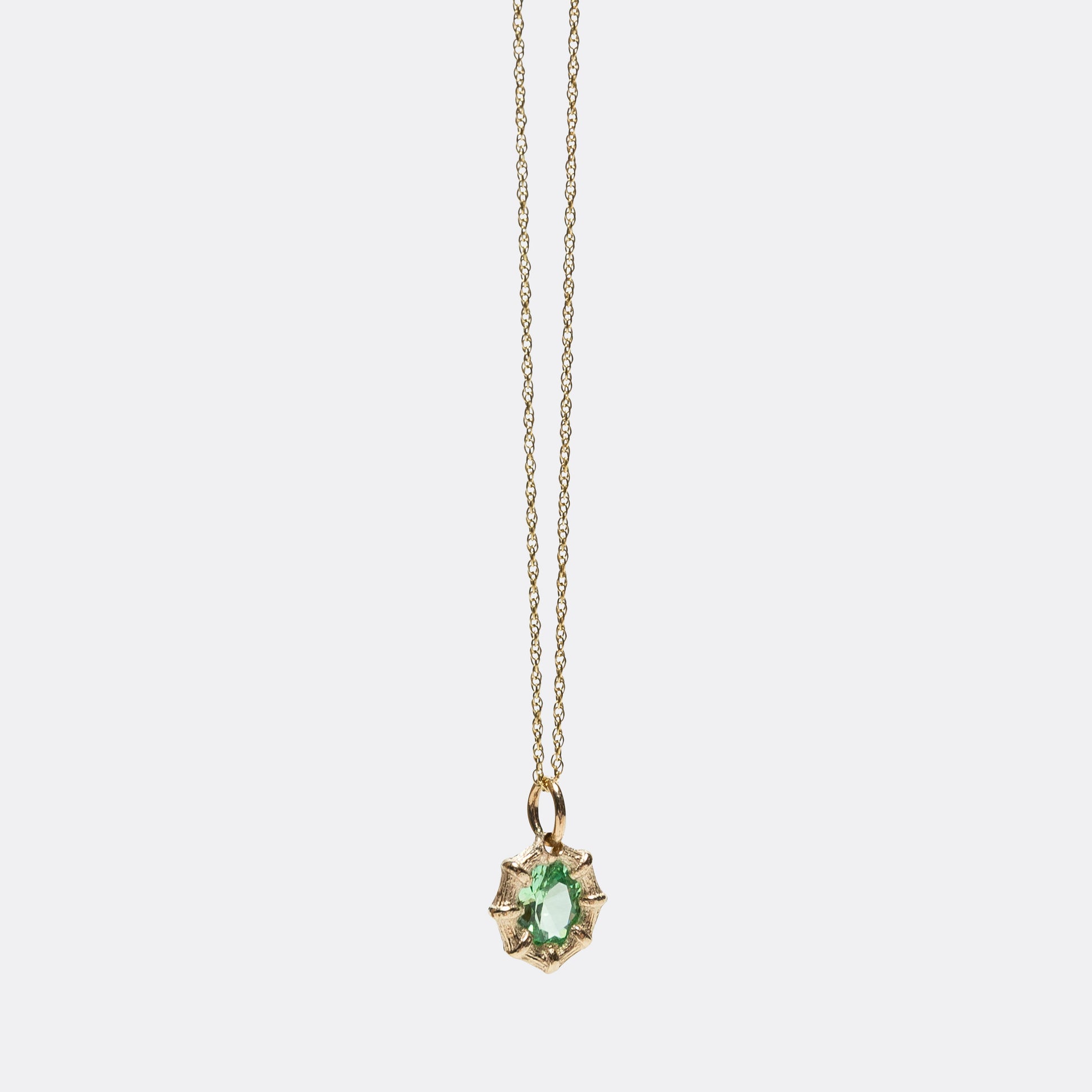 Mini Bamboo Pendant - Green Sapphire/9K Gold