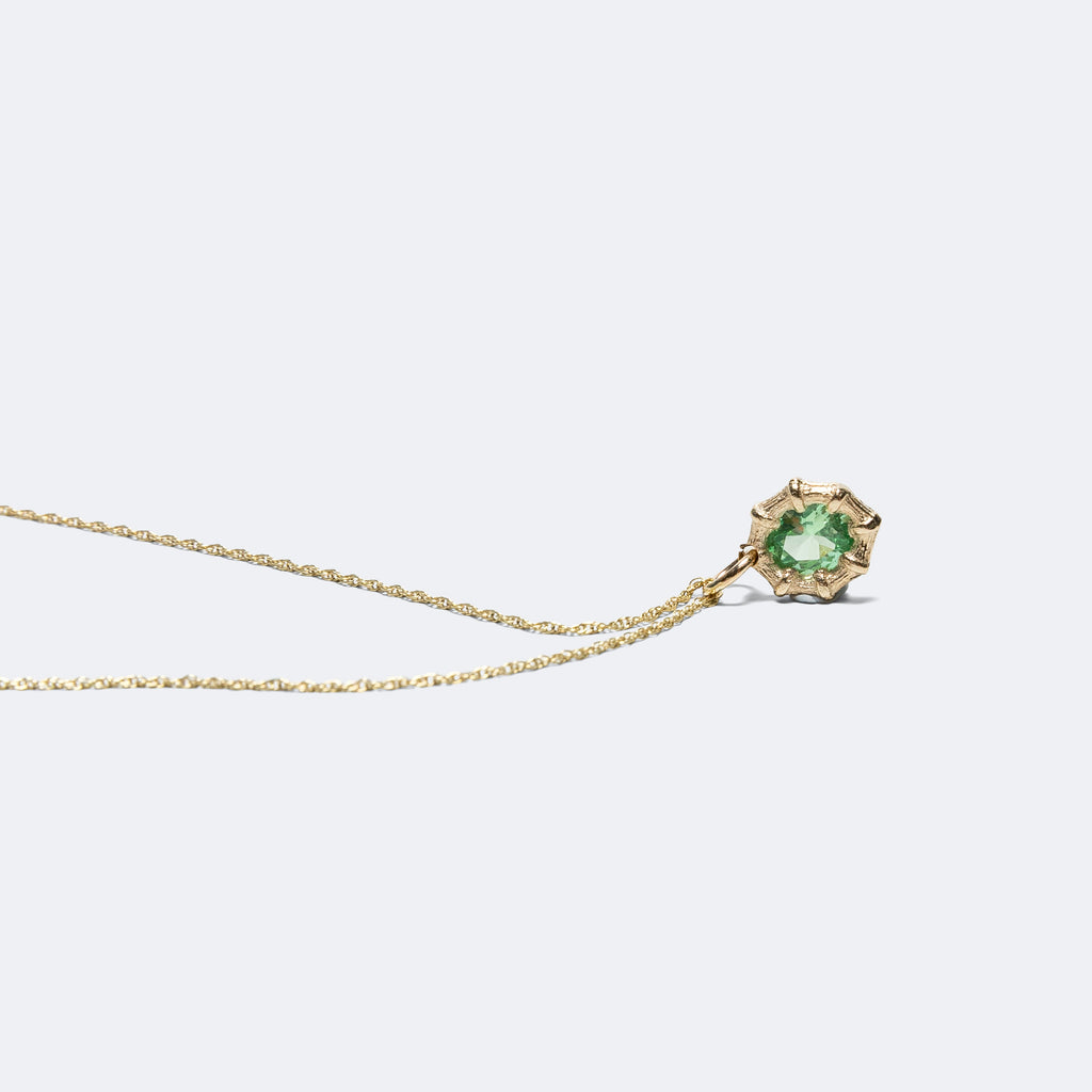 Mini Bamboo Pendant - Green Sapphire/9K Gold