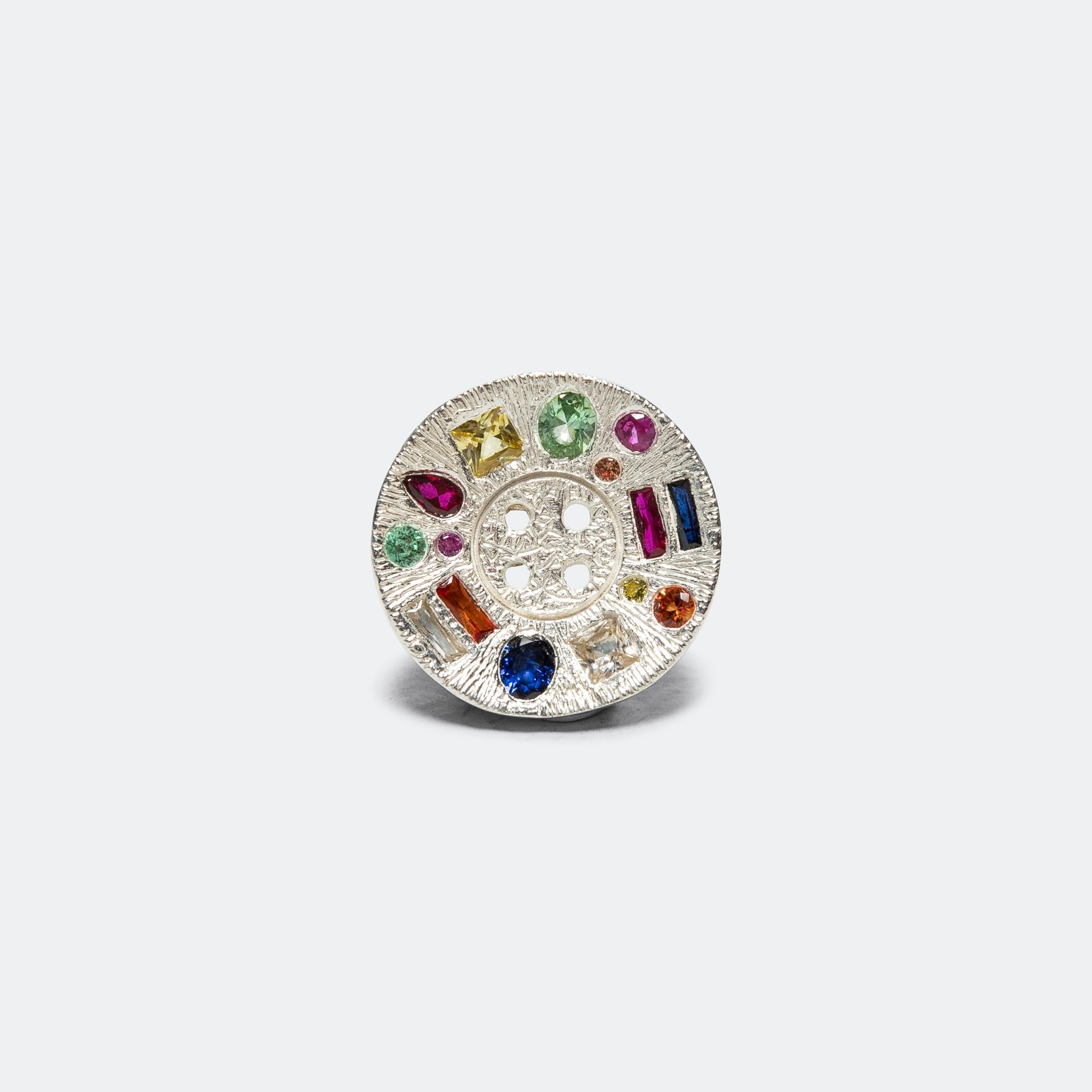 Cottage Garden Button - Rainbow Sapphires/925 Silver