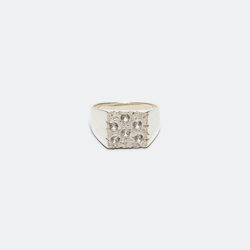 Mini Rose Garden Signet Ring - Clear Sapphires/925 Silver