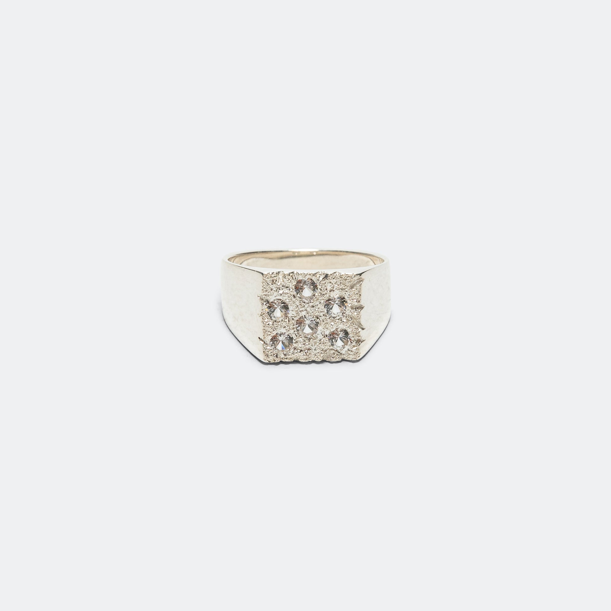 Mini Rose Garden Signet Ring - Clear Sapphires/925 Silver