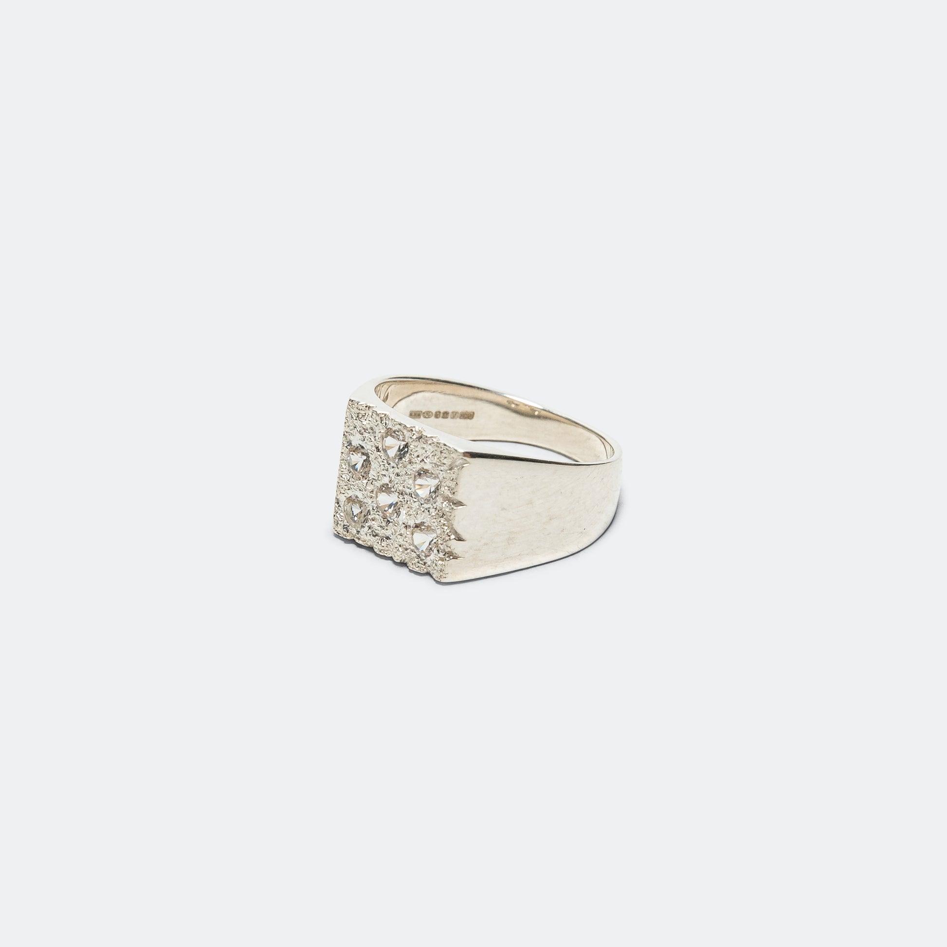 Mini Rose Garden Signet Ring - Clear Sapphires/925 Silver