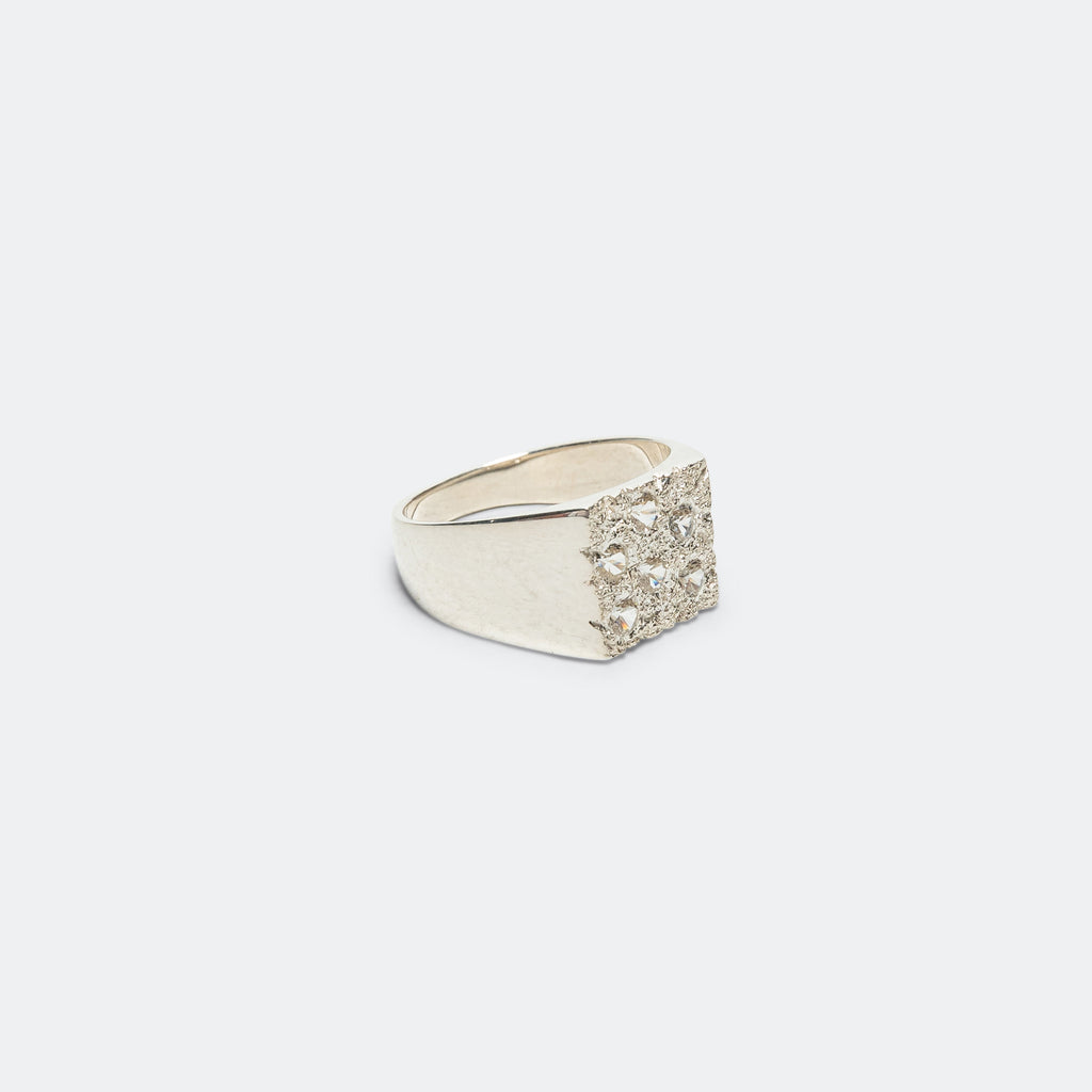 Mini Rose Garden Signet Ring - Clear Sapphires/925 Silver