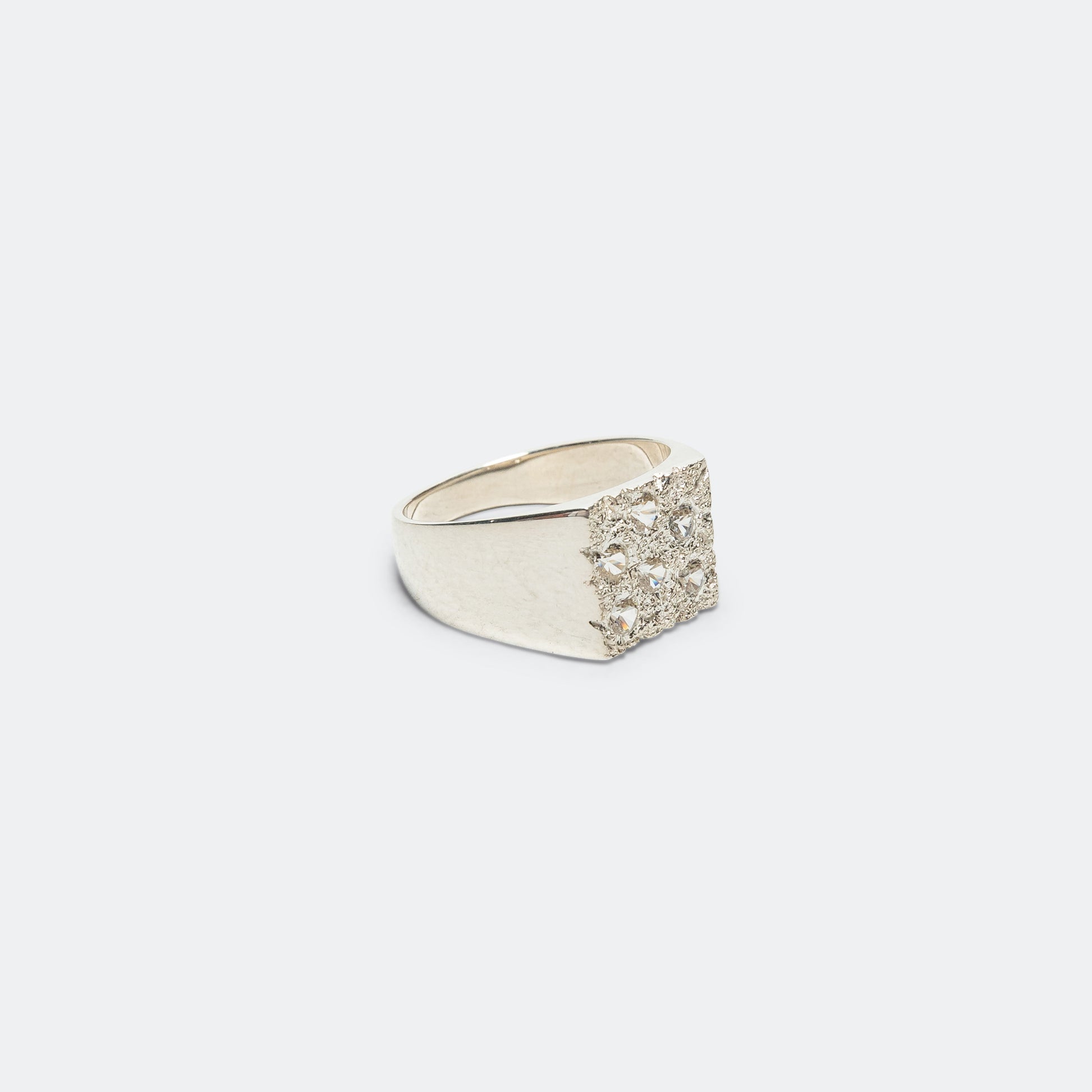 Mini Rose Garden Signet Ring - Clear Sapphires/925 Silver