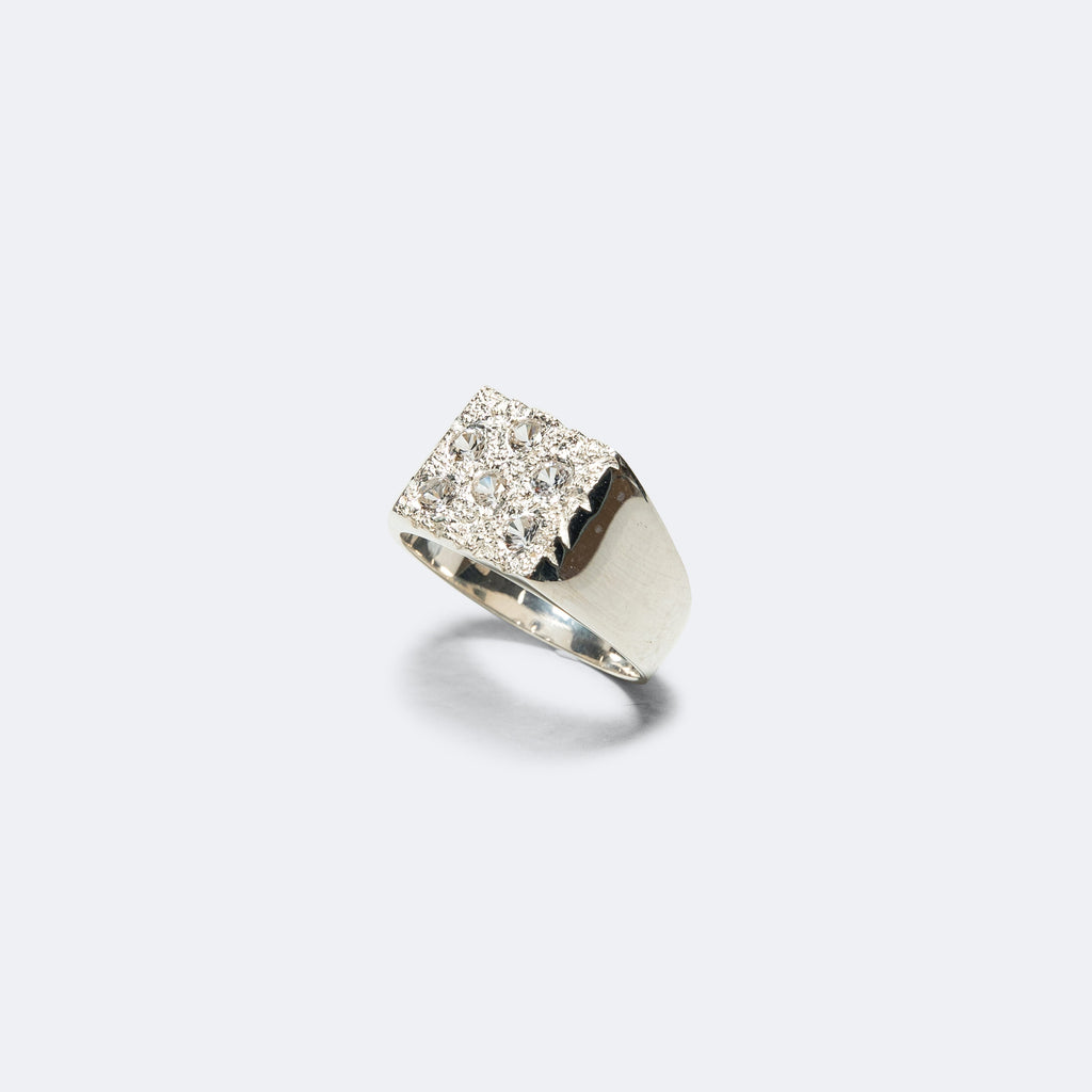 Mini Rose Garden Signet Ring - Clear Sapphires/925 Silver
