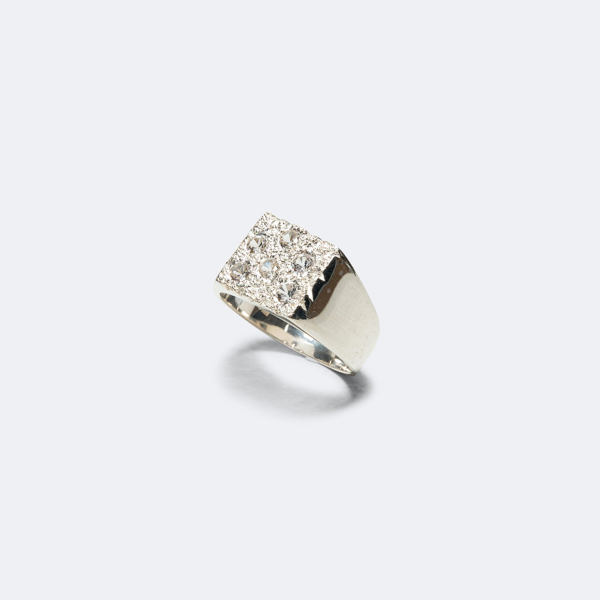 Mini Rose Garden Signet Ring - Clear Sapphires/925 Silver