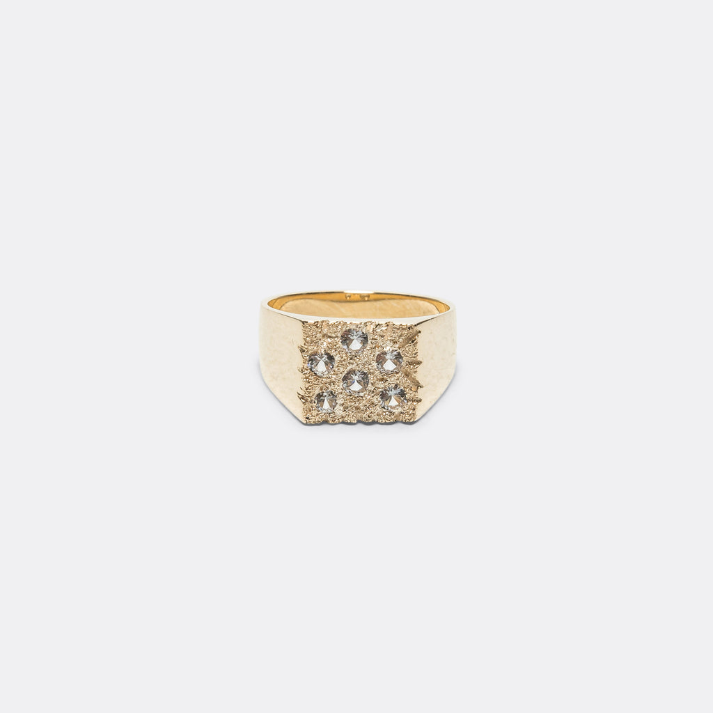 Mini Rose Garden Signet Ring - Clear Sapphires/9K Gold