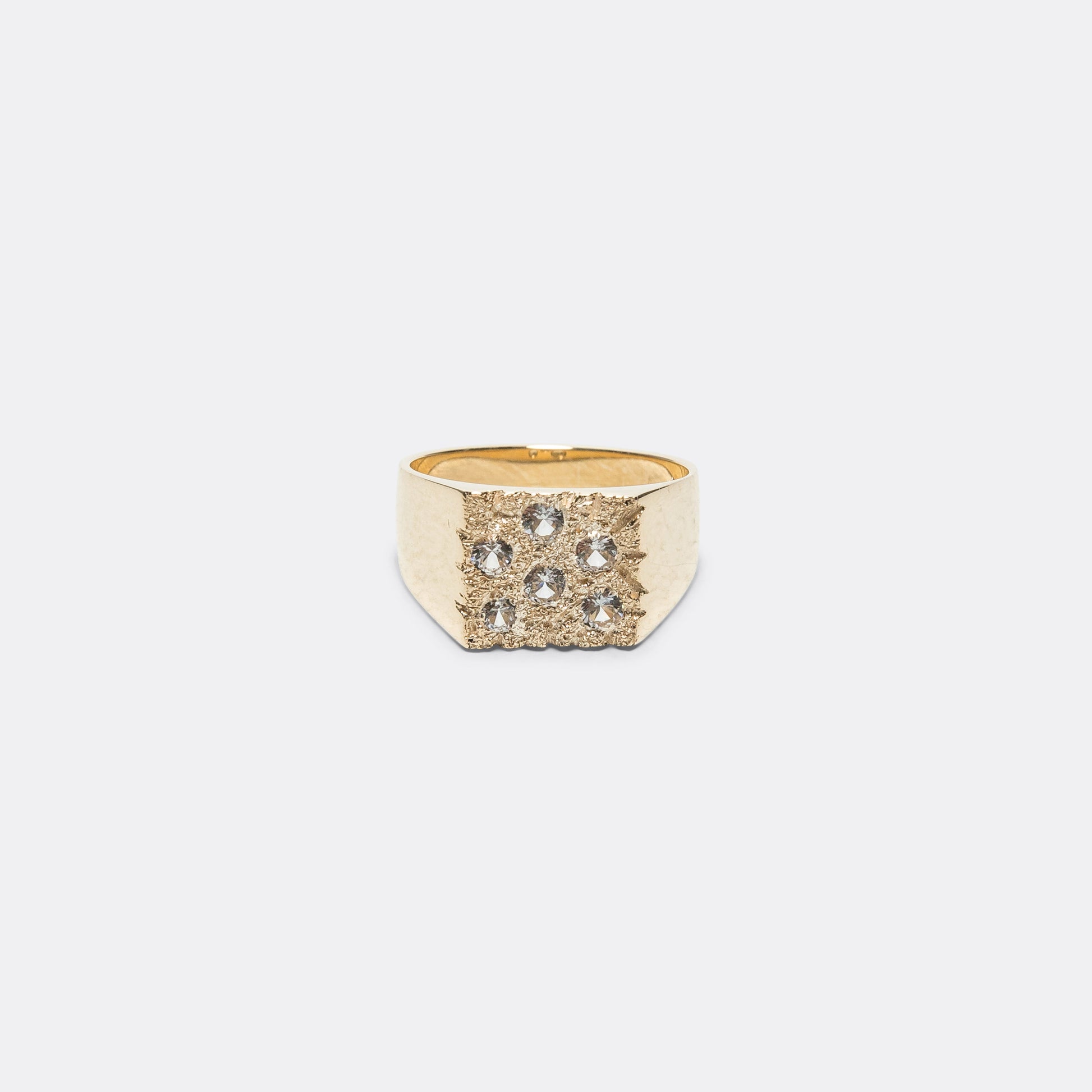 Mini Rose Garden Signet Ring - Clear Sapphires/9K Gold