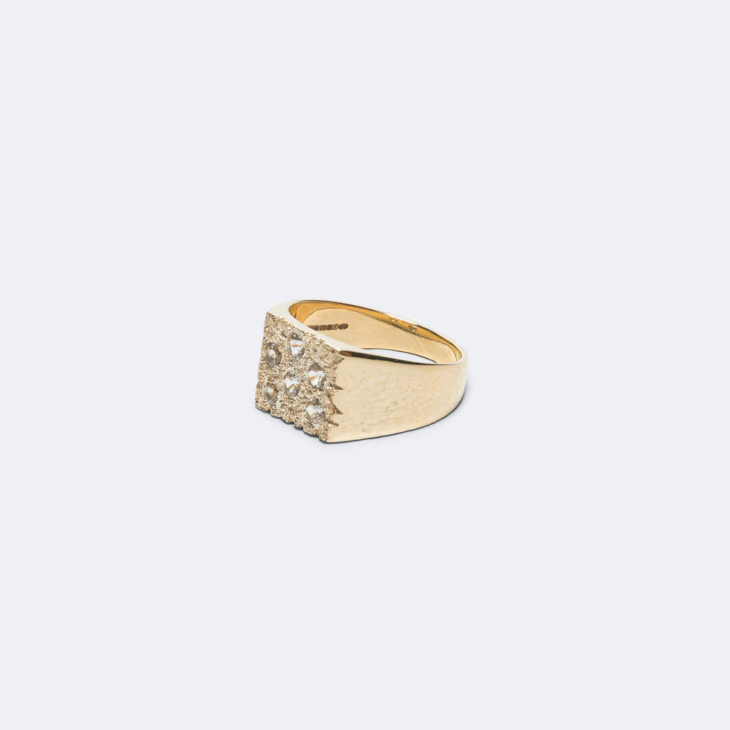 Mini Rose Garden Signet Ring - Clear Sapphires/9K Gold