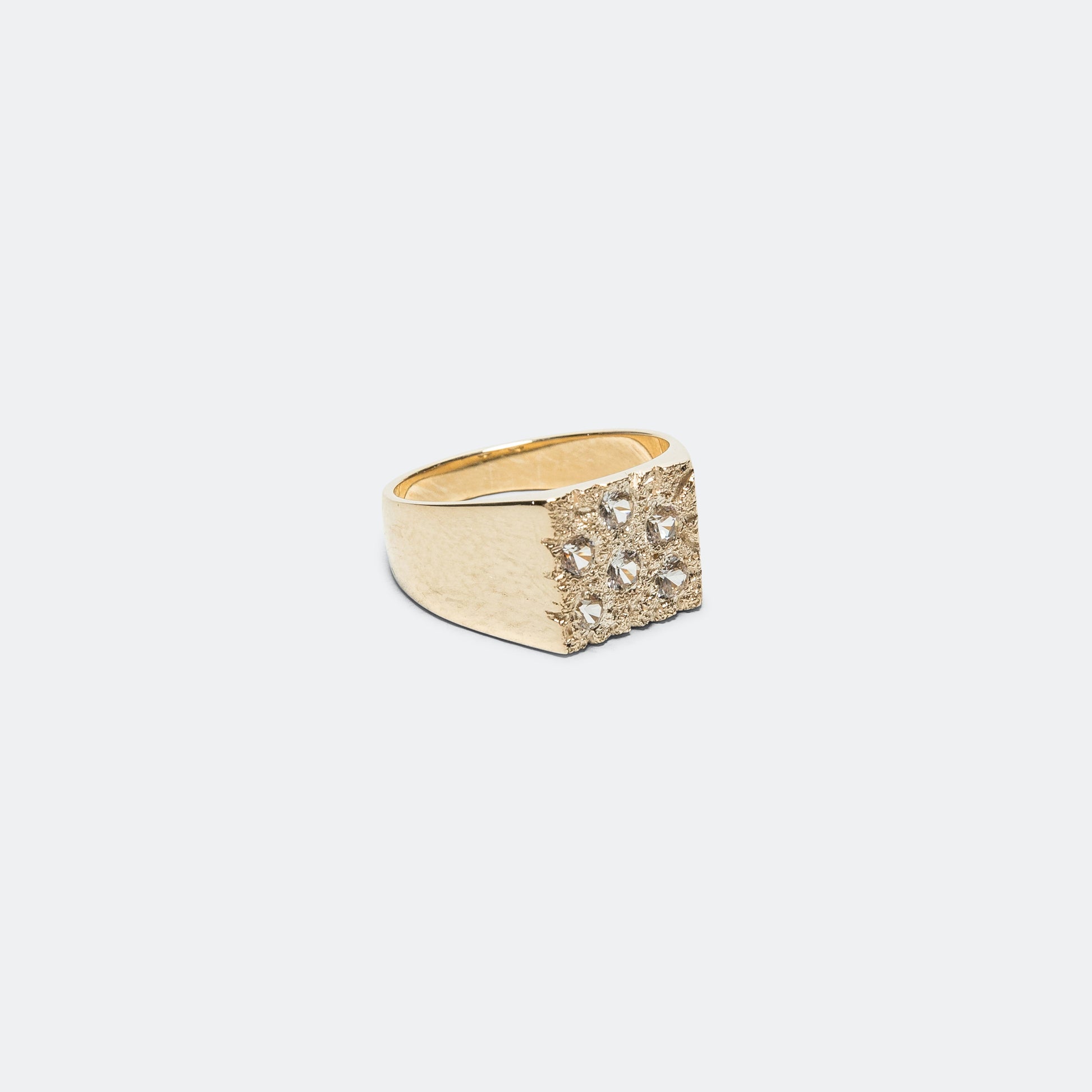 Mini Rose Garden Signet Ring - Clear Sapphires/9K Gold