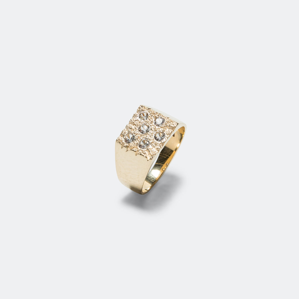 Mini Rose Garden Signet Ring - Clear Sapphires/9K Gold