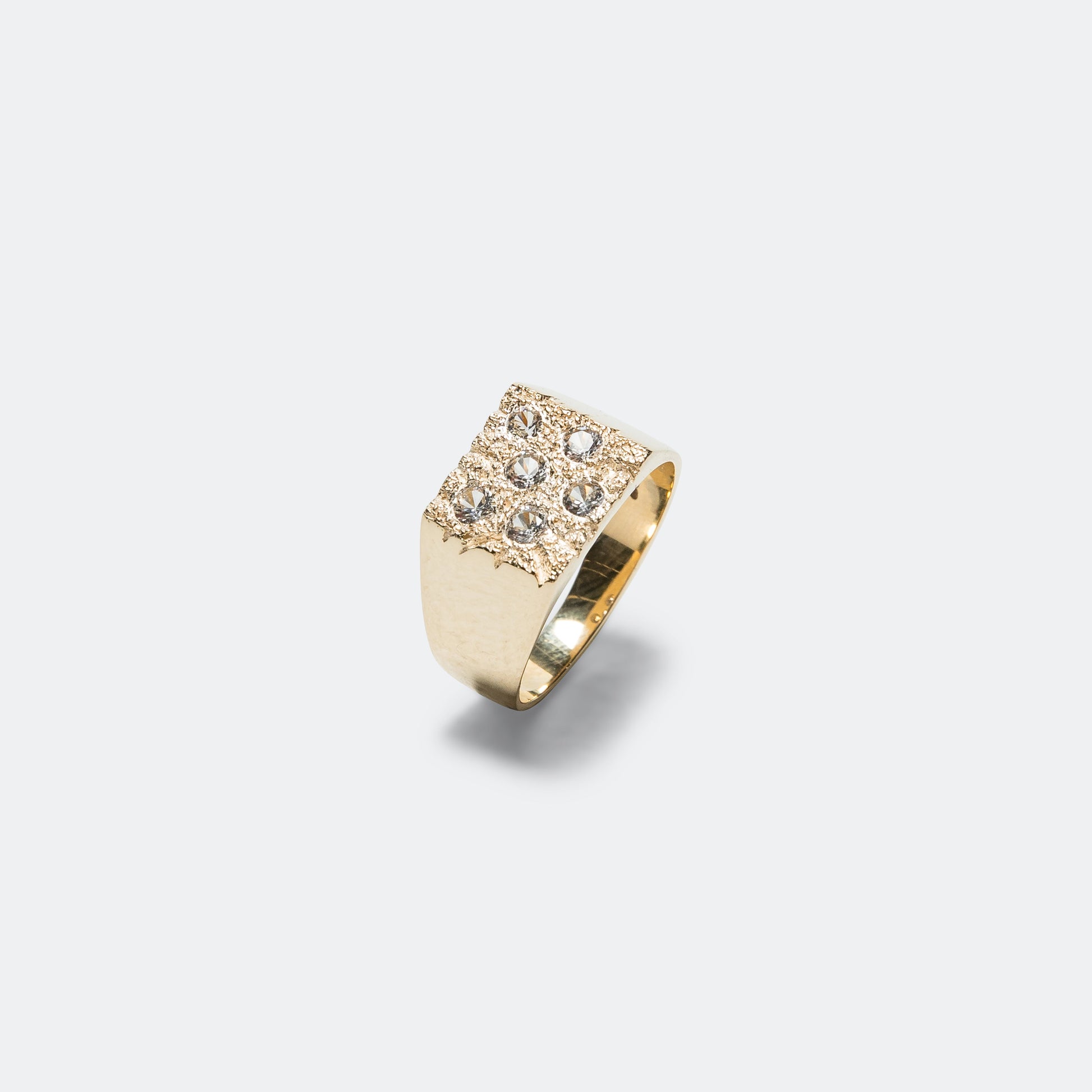 Mini Rose Garden Signet Ring - Clear Sapphires/9K Gold