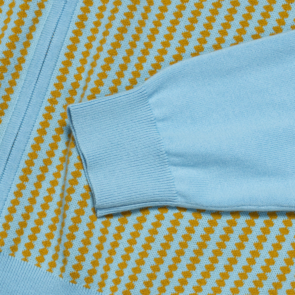 Zip-Through Polo Shirt - Sky Blue/Mustard