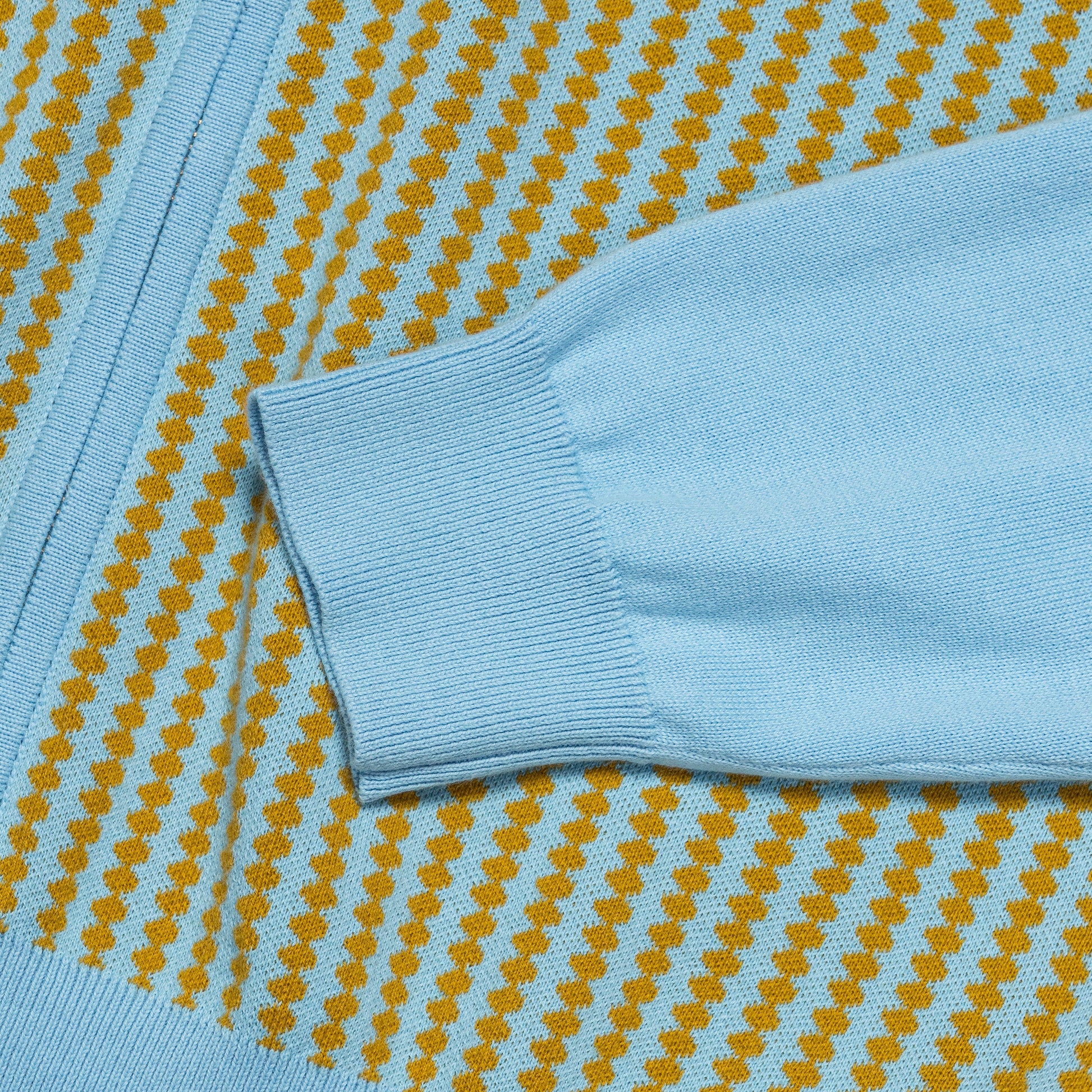 Zip-Through Polo Shirt - Sky Blue/Mustard