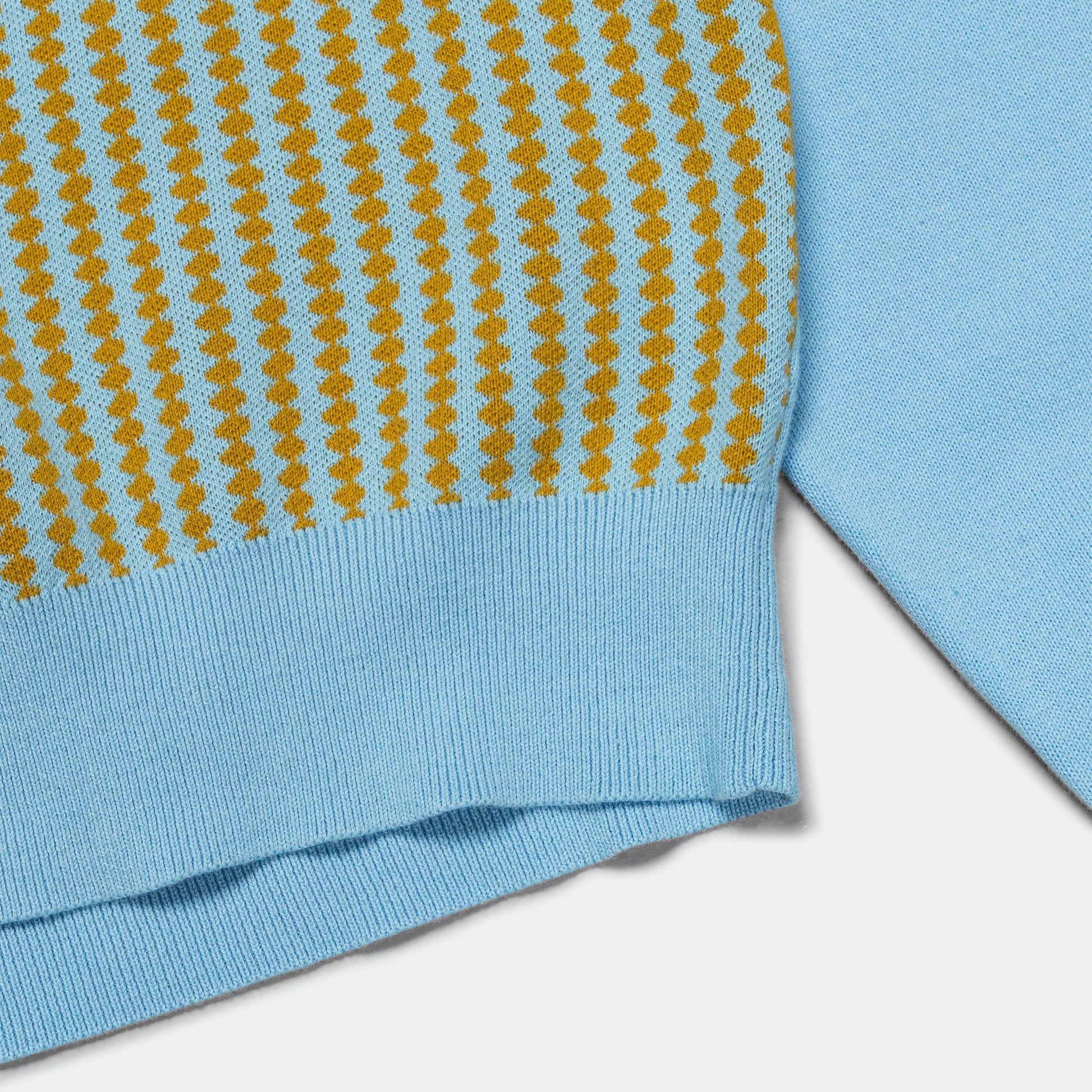 Zip-Through Polo Shirt - Sky Blue/Mustard