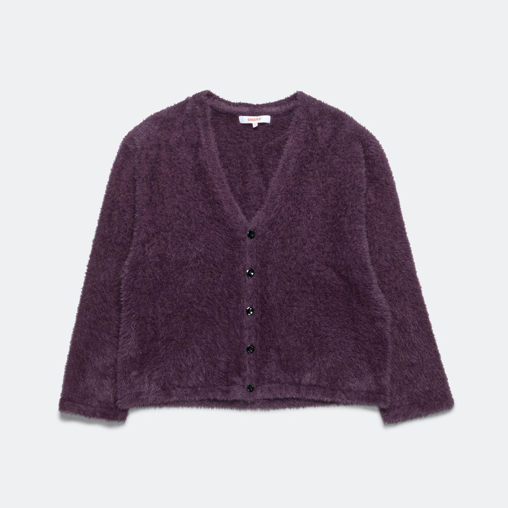 Shaggy Acrylic Cardigan - Plum