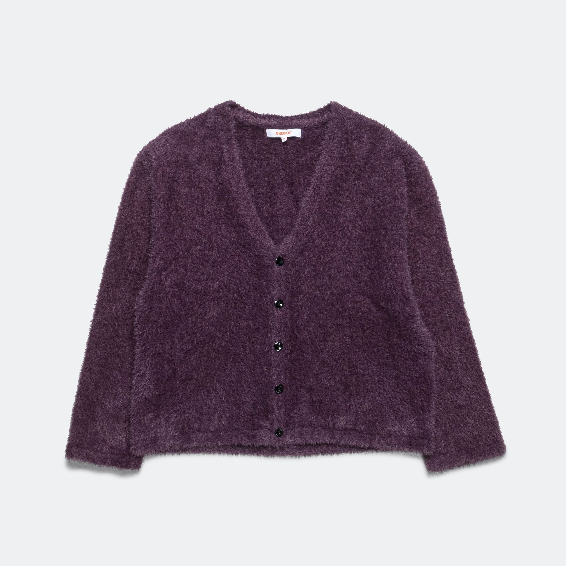 Shaggy Acrylic Cardigan - Plum