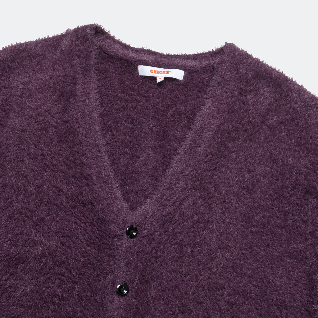 Shaggy Acrylic Cardigan - Plum