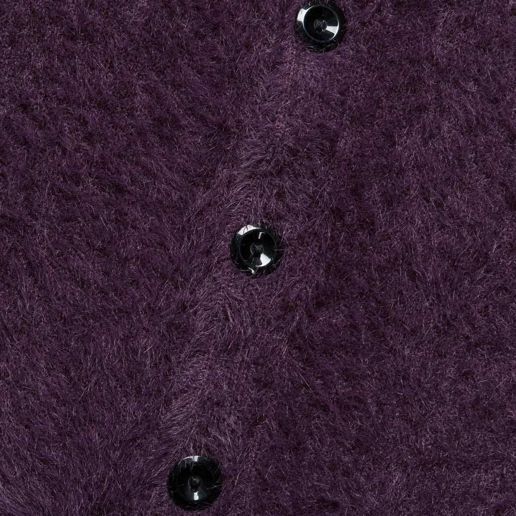 Shaggy Acrylic Cardigan - Plum