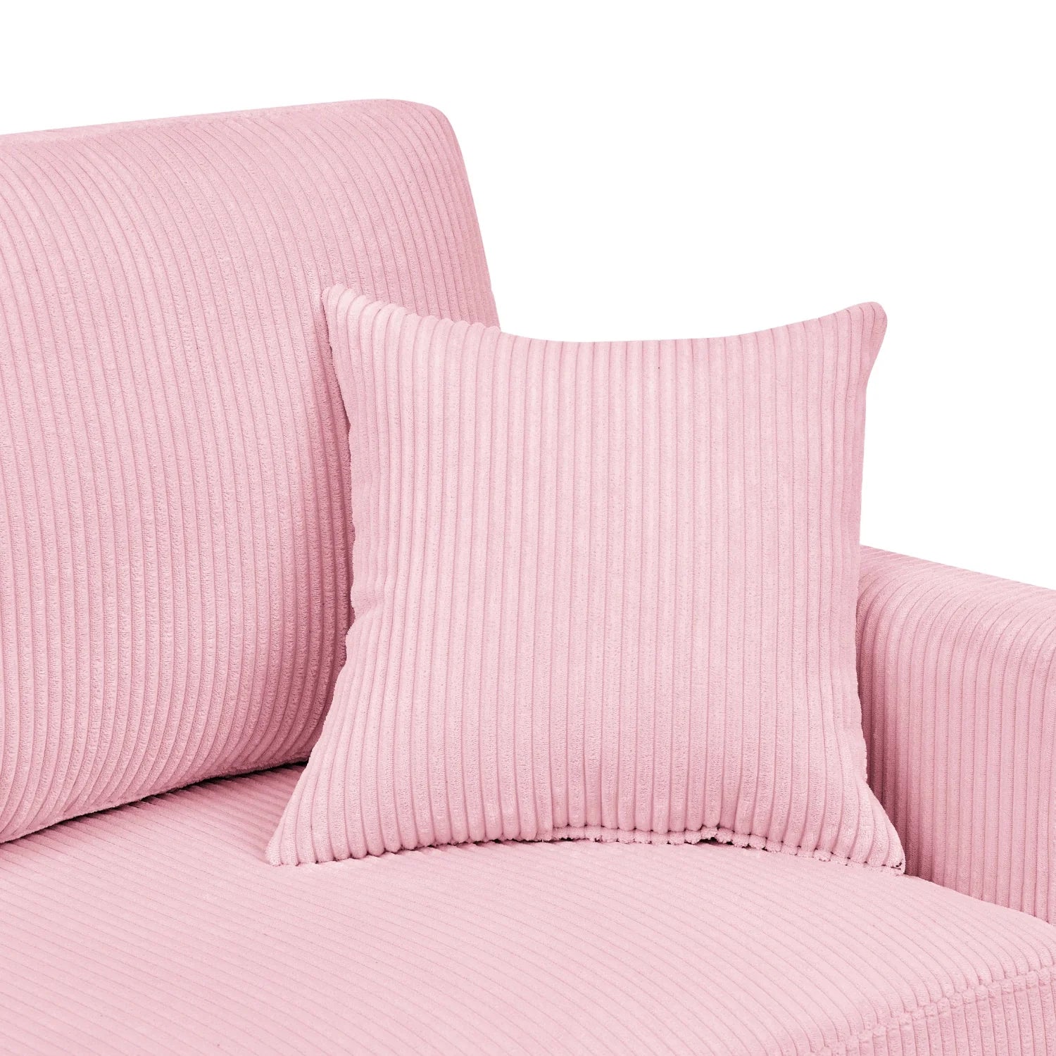 Pink Mid-Century Corduroy 2-Seater Sofa with Solid Wood Legs and Accent Pillows – 65” Asher Couch for Living Room or Apartment