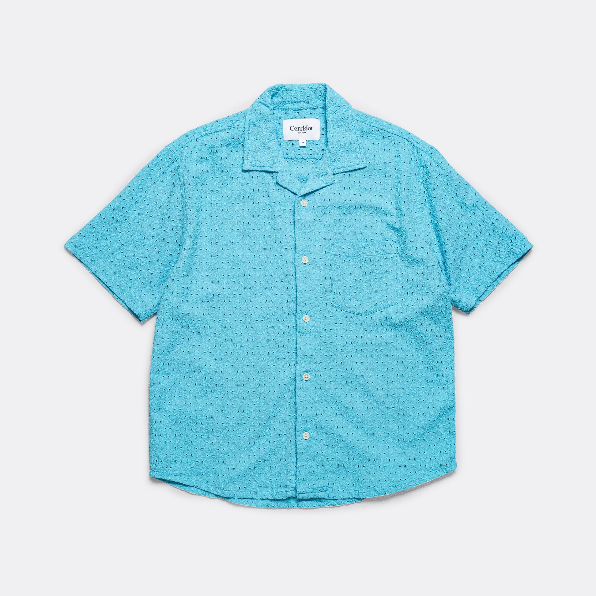 Floral Eyelet SS Camp - Indigo