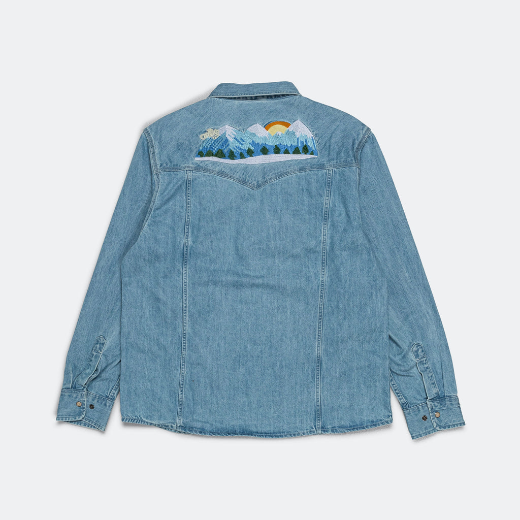 Mountain Western Embroidery Shirt - Indigo