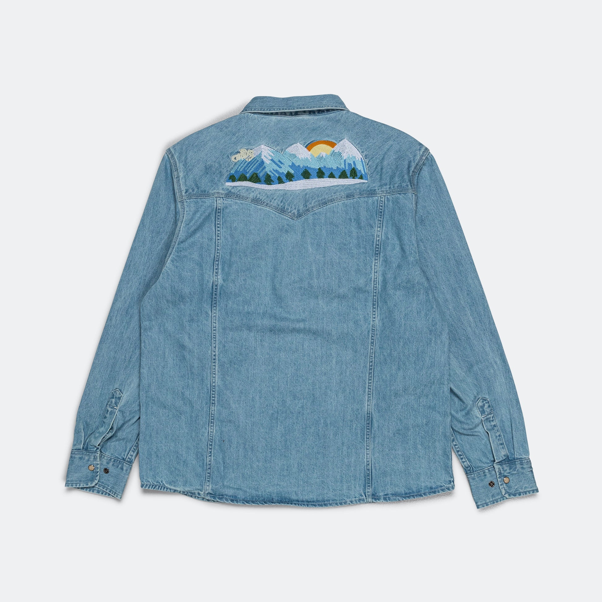 Mountain Western Embroidery Shirt - Indigo