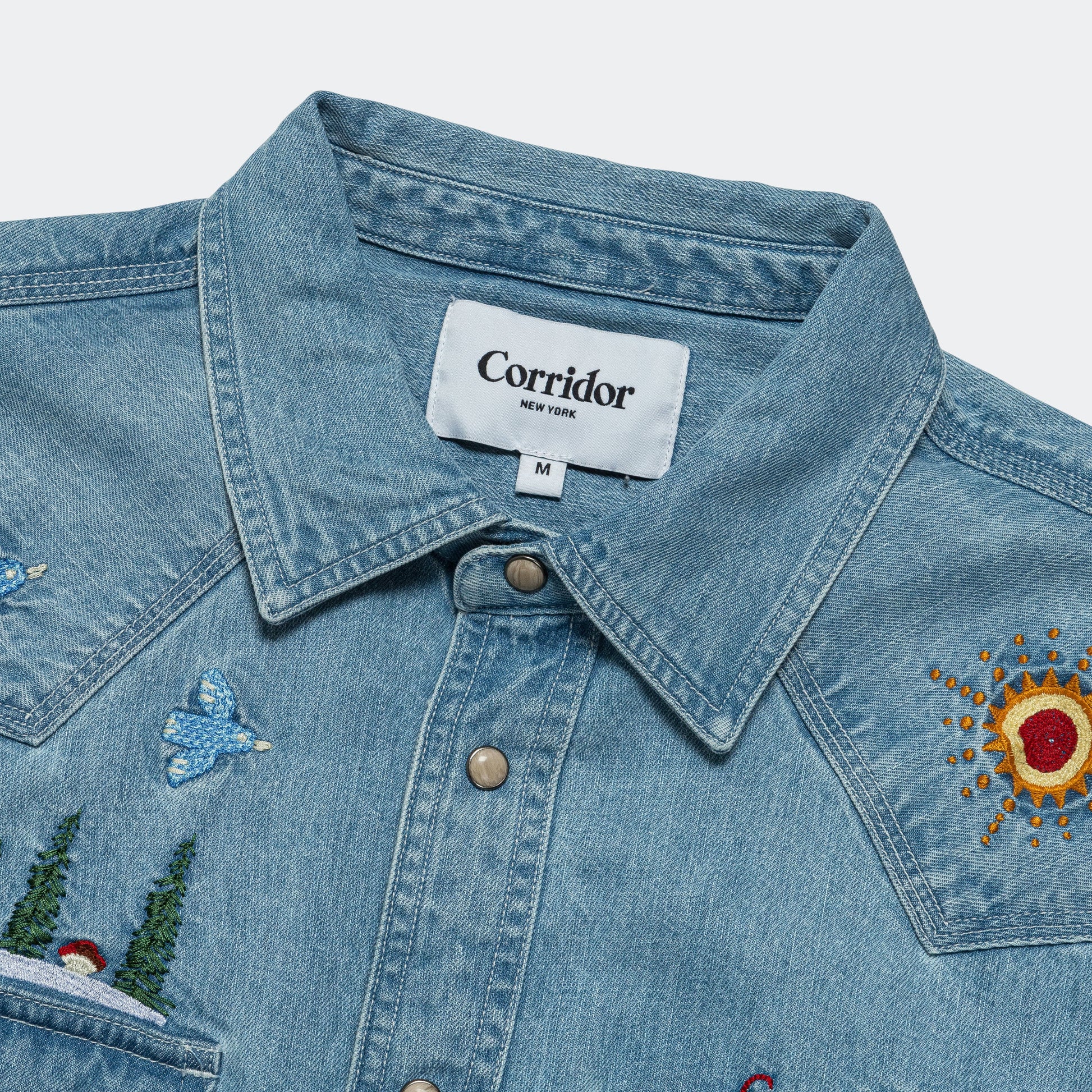 Mountain Western Embroidery Shirt - Indigo