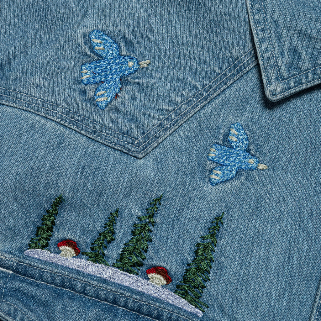 Mountain Western Embroidery Shirt - Indigo
