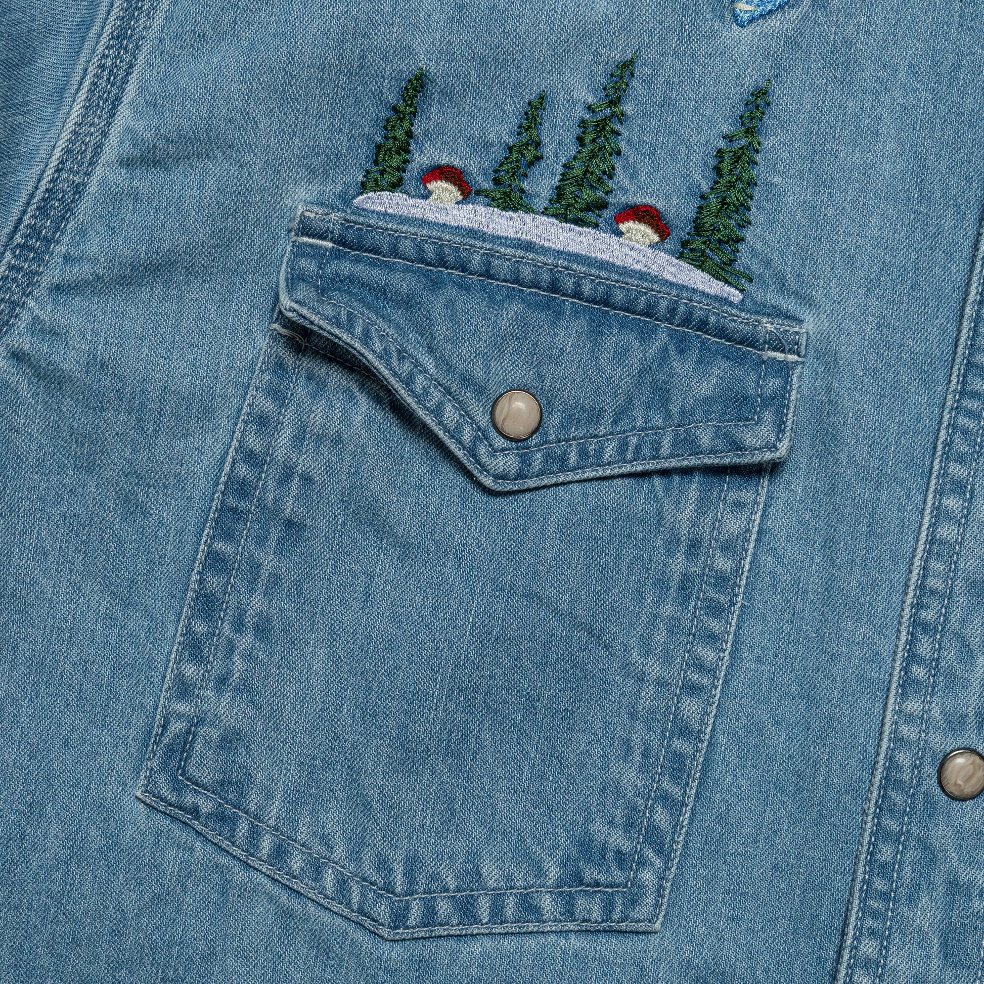 Mountain Western Embroidery Shirt - Indigo