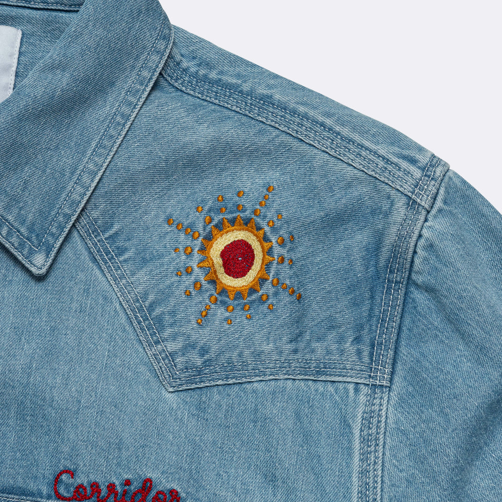 Mountain Western Embroidery Shirt - Indigo