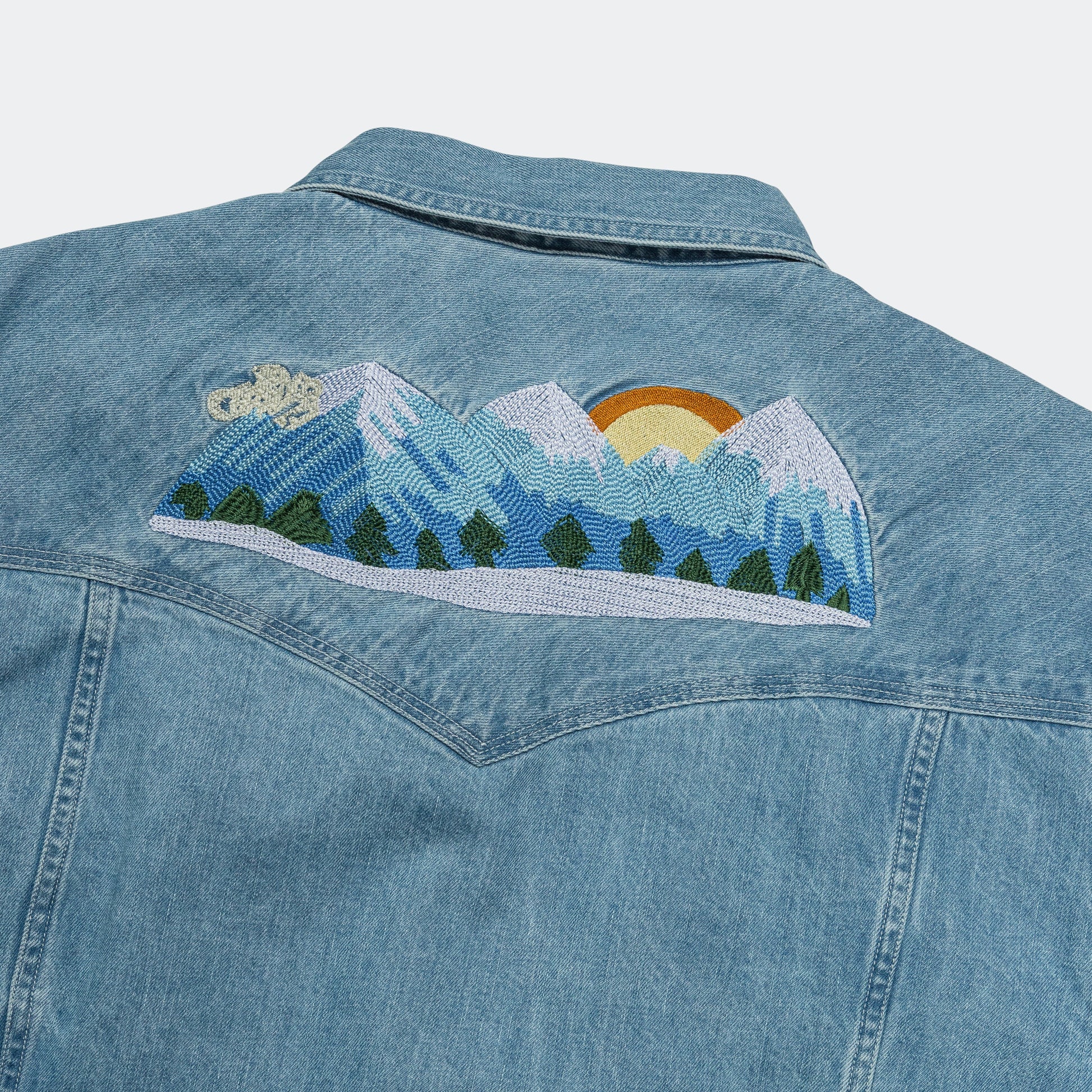 Mountain Western Embroidery Shirt - Indigo