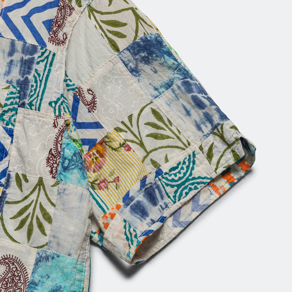 Camp Shirt - White/Blue Ethno Print Patchwork