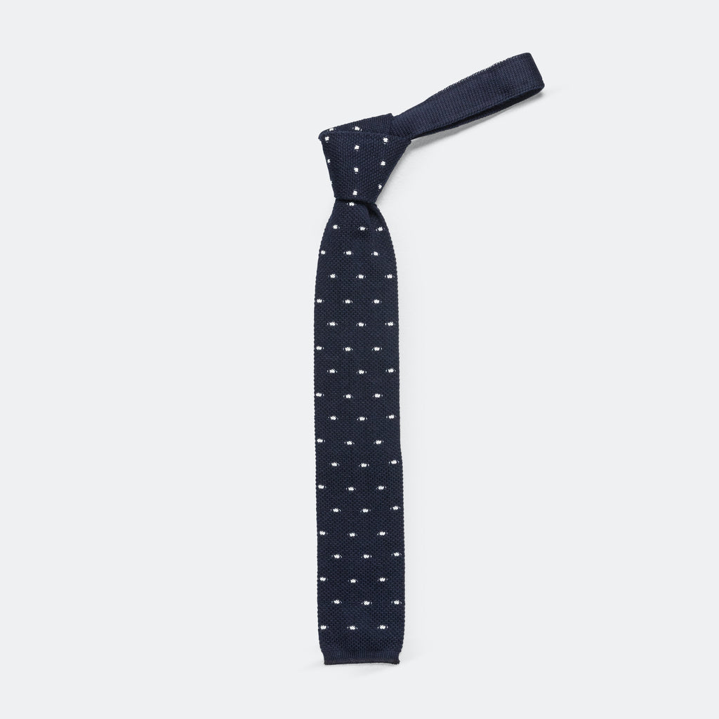 Knit Tie - Navy Polka Dot