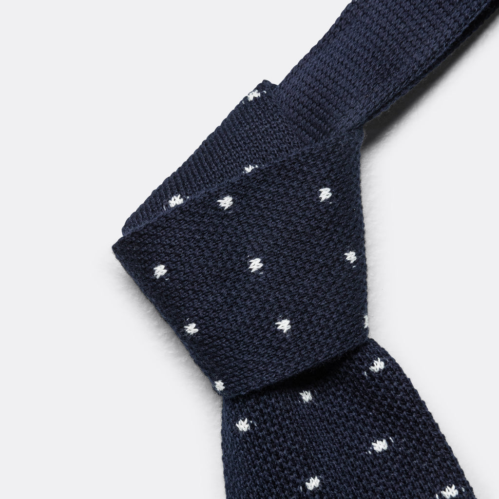 Knit Tie - Navy Polka Dot