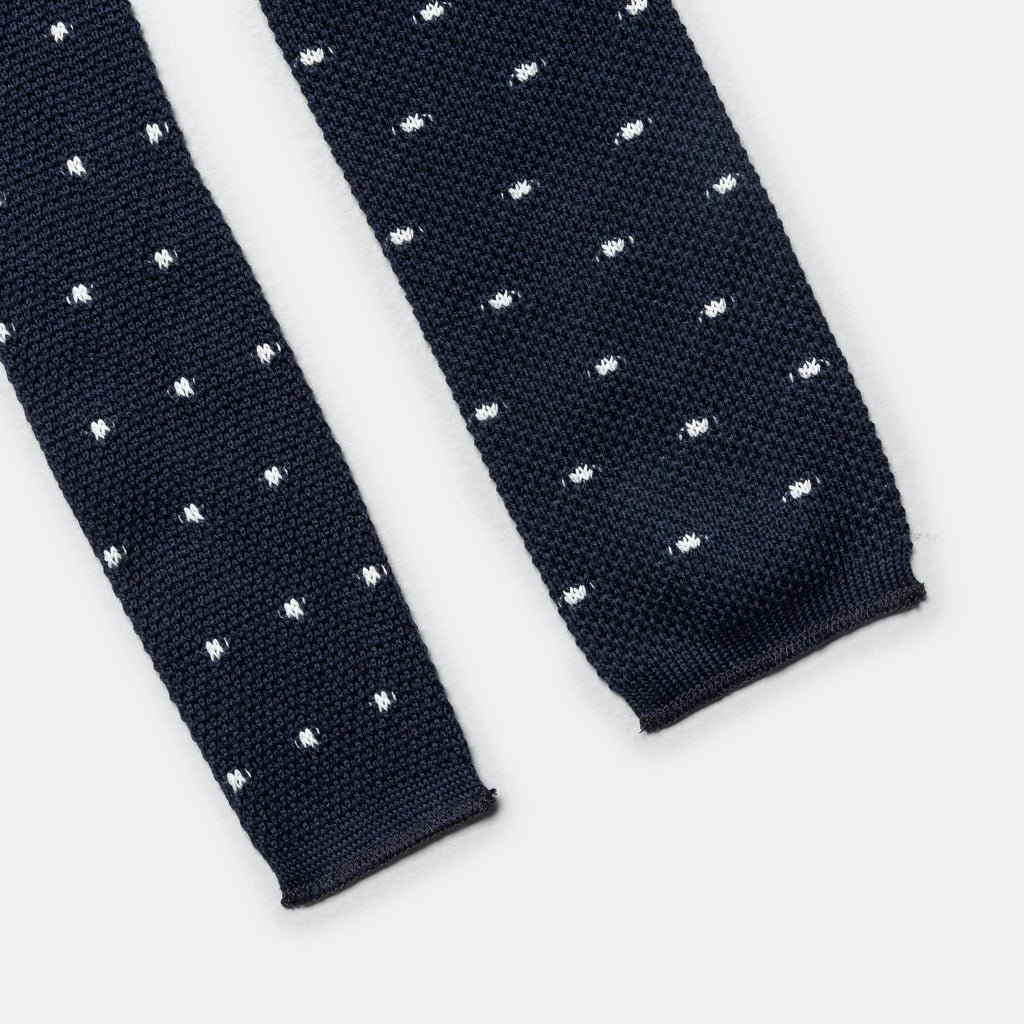 Knit Tie - Navy Polka Dot