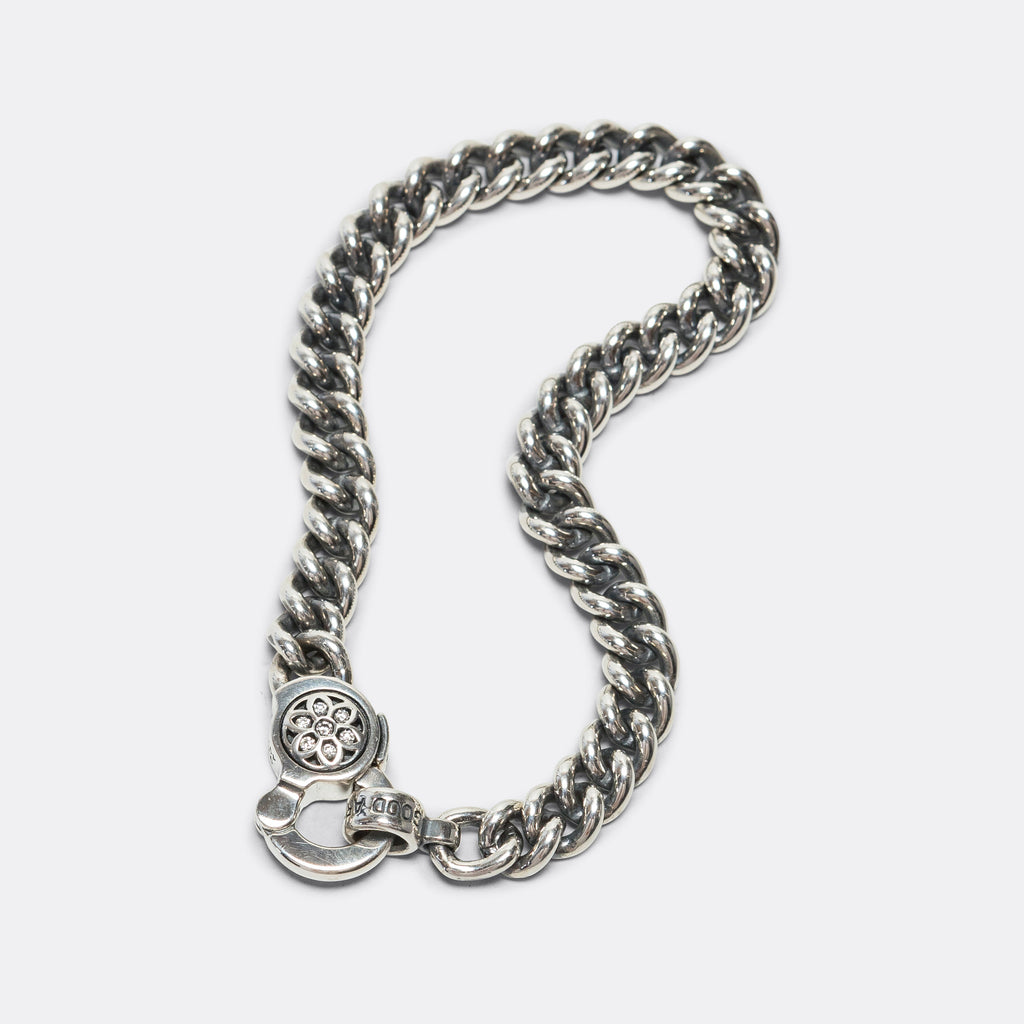 Curb Chain Bracelet w/ White Diamonds - A - 925 Silver