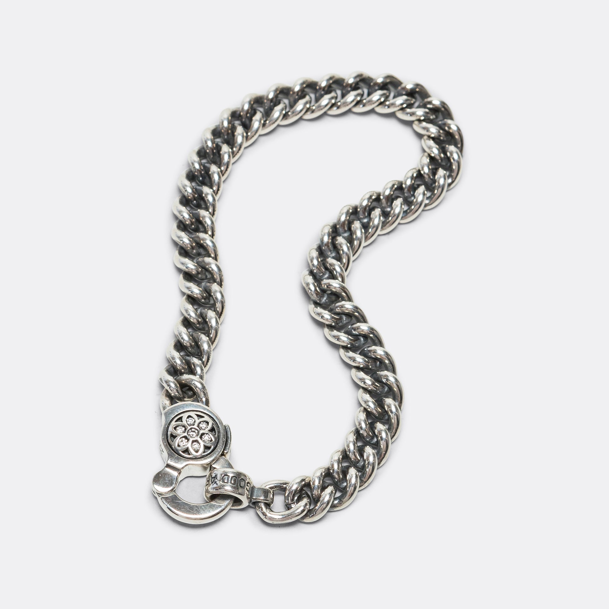 Curb Chain Bracelet w/ White Diamonds - A - 925 Silver