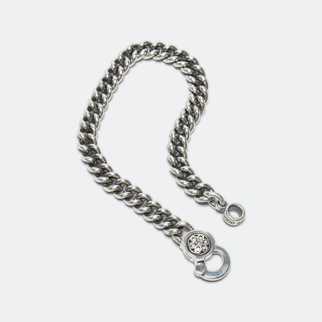Curb Chain Bracelet w/ White Diamonds - A - 925 Silver