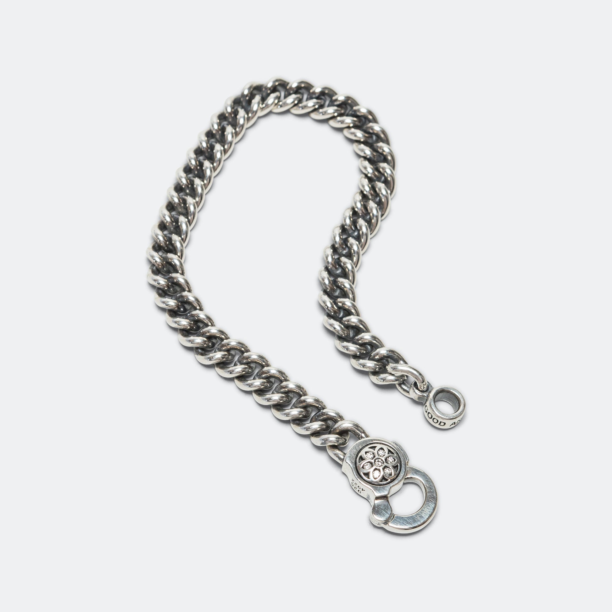 Curb Chain Bracelet w/ White Diamonds - A - 925 Silver